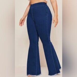 NEW 1 XL Plus High Waisted Raw Hem Flare Leg Jeans Without Chain Belt